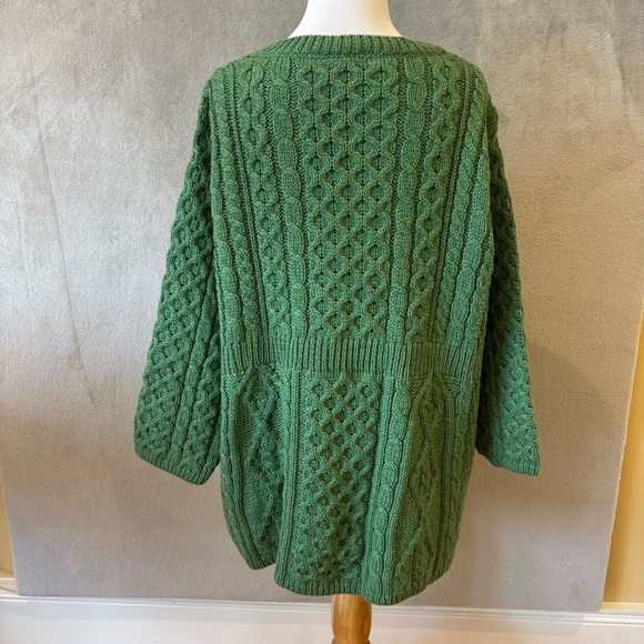 Kilronan Irish Knitwear Green Merino 100% Pure New Wool Cardigan Sweater Coat XL - Picture 5 of 6